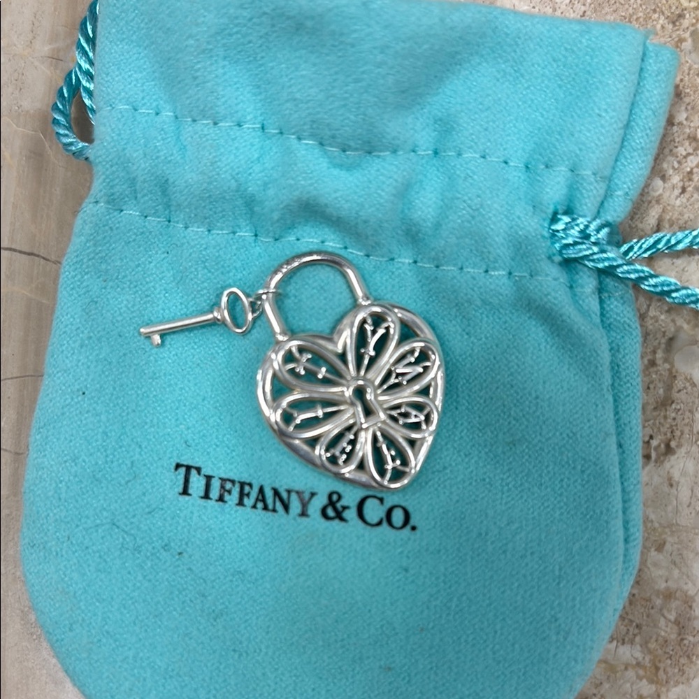 Tiffany & Co. Silver Heart Lock key charm Pendant